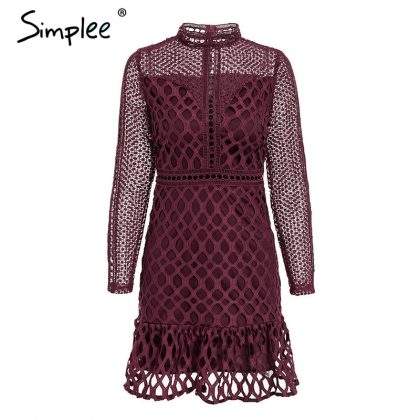Elegant Hollow Out Ruffle Lace Dress