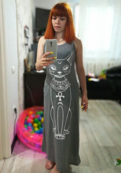 Summer Maxi Dress Cat Print Boho Beach Long Dress