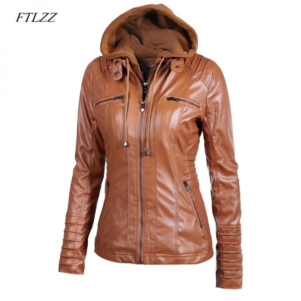 Faux Leather Jacket Motorcycle Hooded Hat