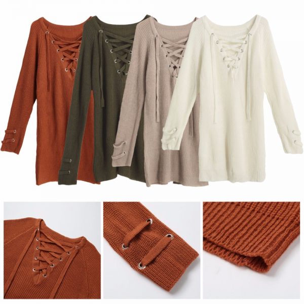 Lace-up Sweater Striped Bandage Cross Ties Pullover