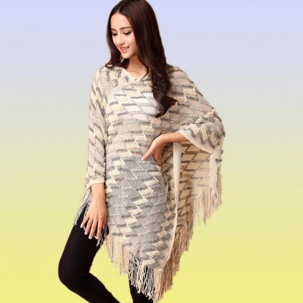 Ladies Tassels Poncho Long Knitted Pullovers