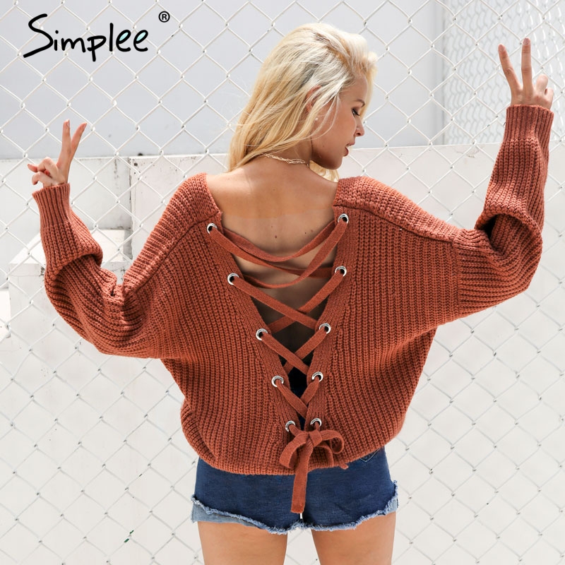 Sexy Backless Knitting Pullover Winter Sweater