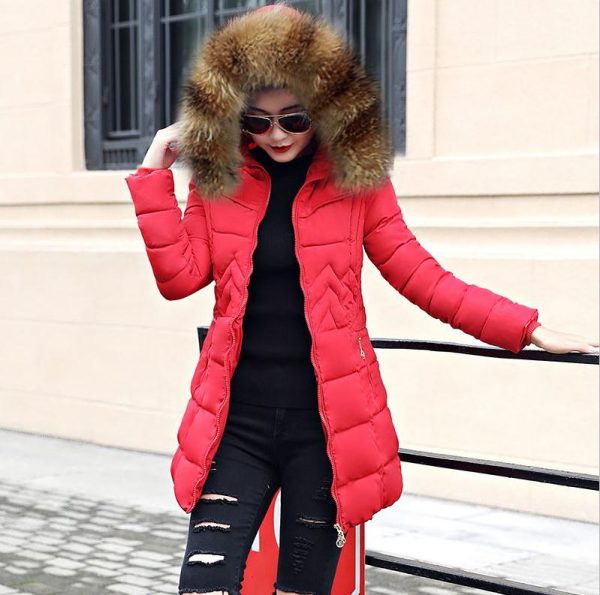 Female Long Jacket Winter Coat Fake Fur Collar