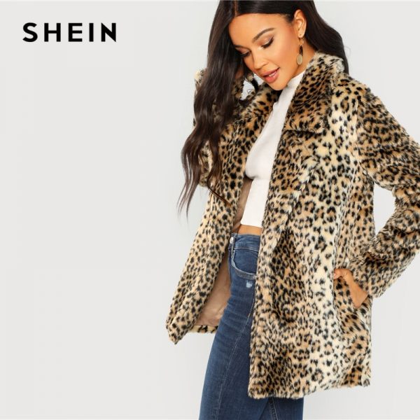 Leopard Print Fuzzy Coat Women Coats