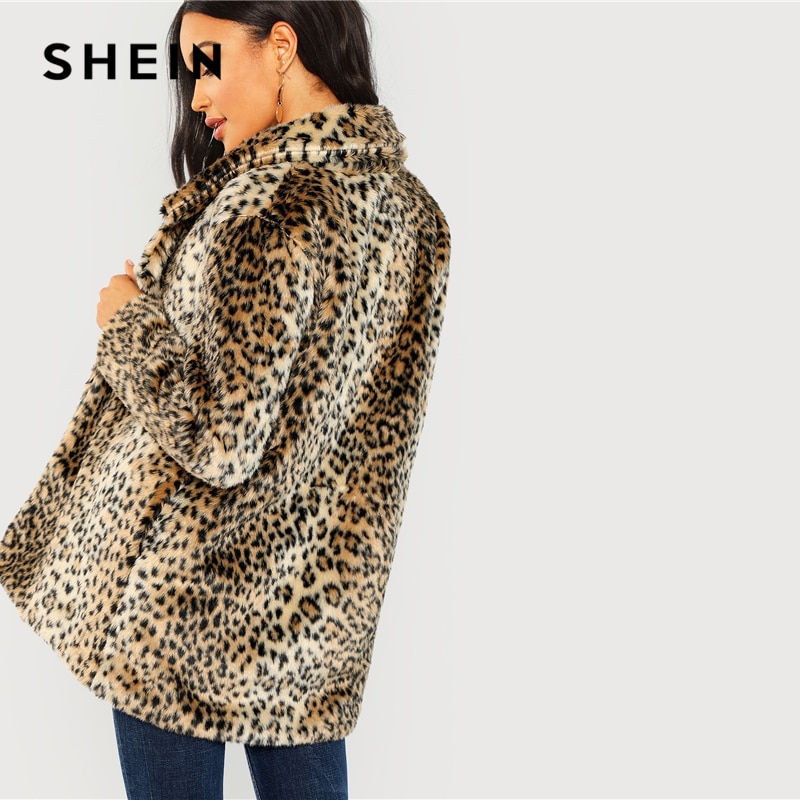 Leopard Print Fuzzy Coat Women Coats