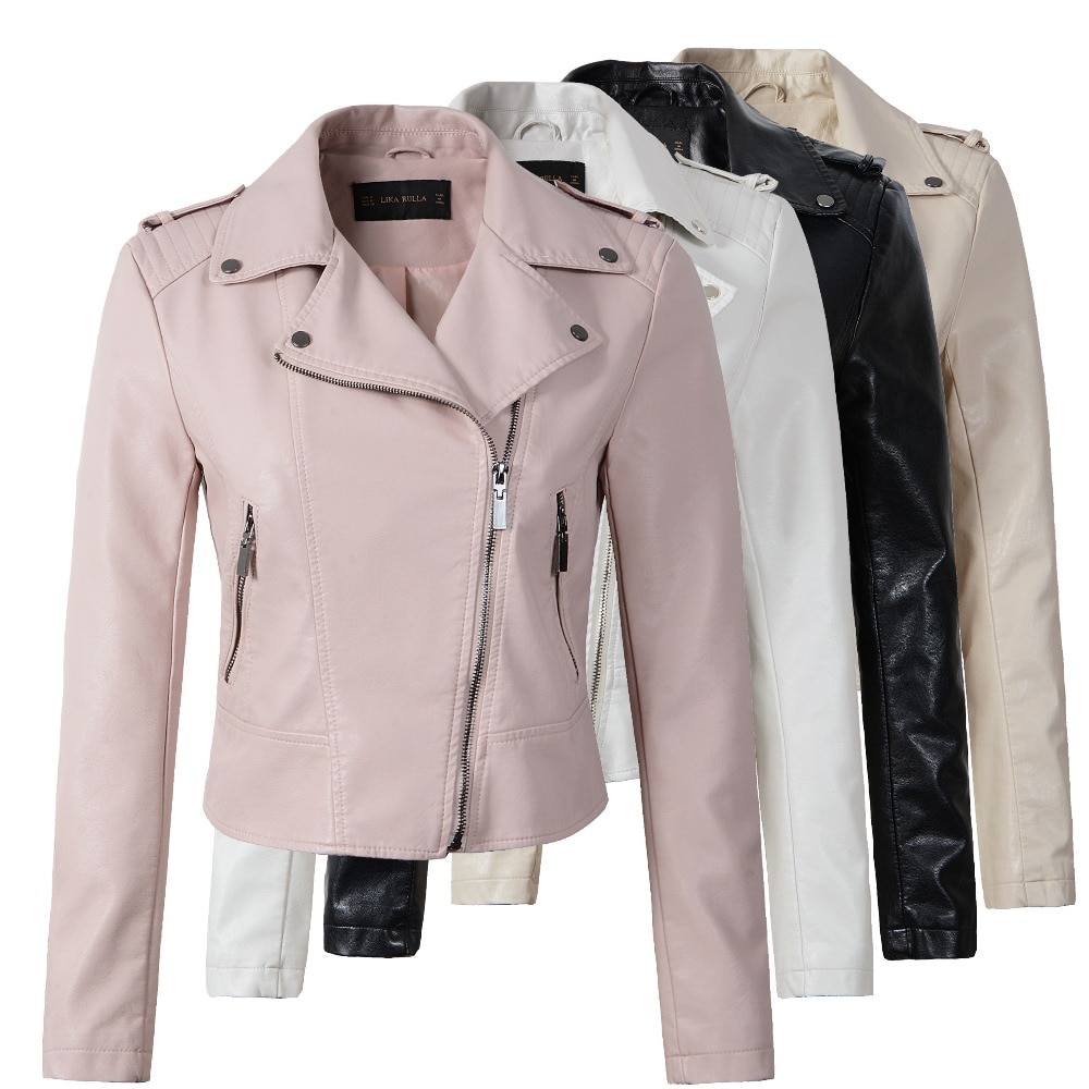 Motorcycle PU Leather Jacket Women Fashion Coat