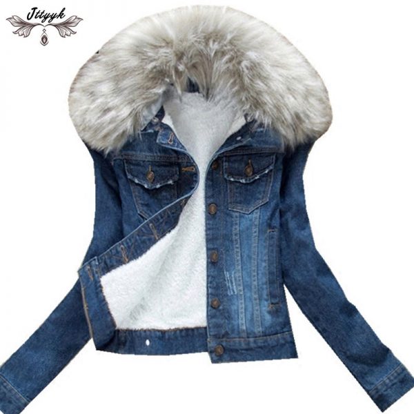 Winter Fur Collar Denim Jackets Parka Outerwear