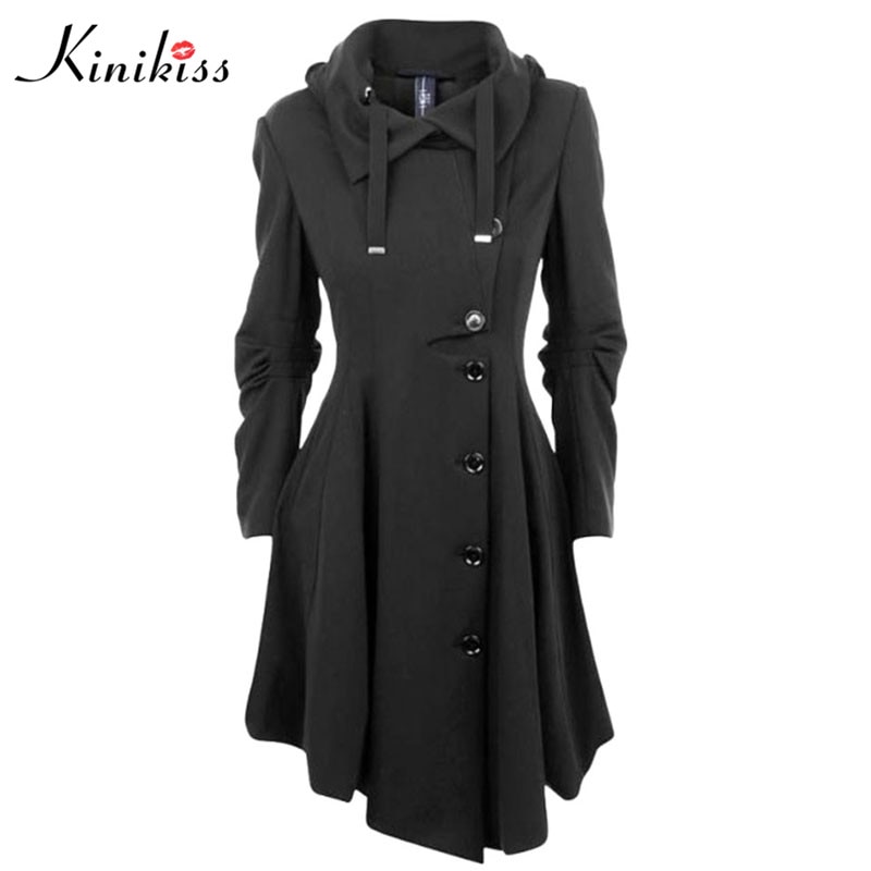 Winter Long Trench Coat Button Vintage Overcoat
