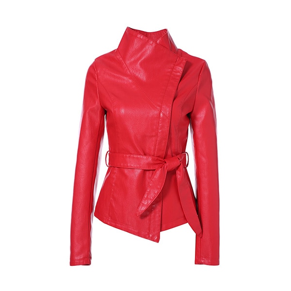 Women Leather Jacket Large Turn-Down Collar