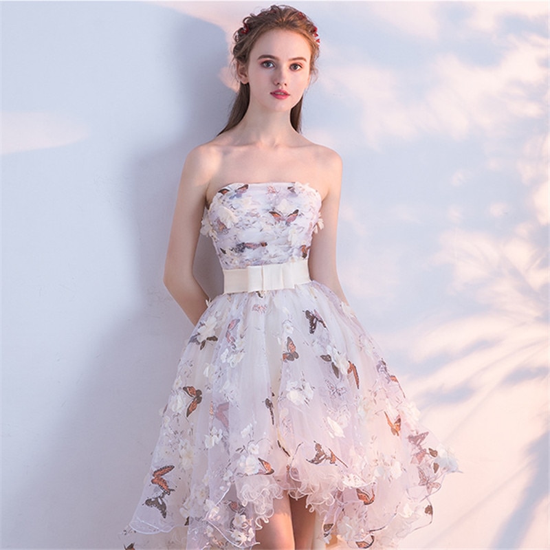 Strapless Pleat Lace Flowers Taffeta Prom Gown