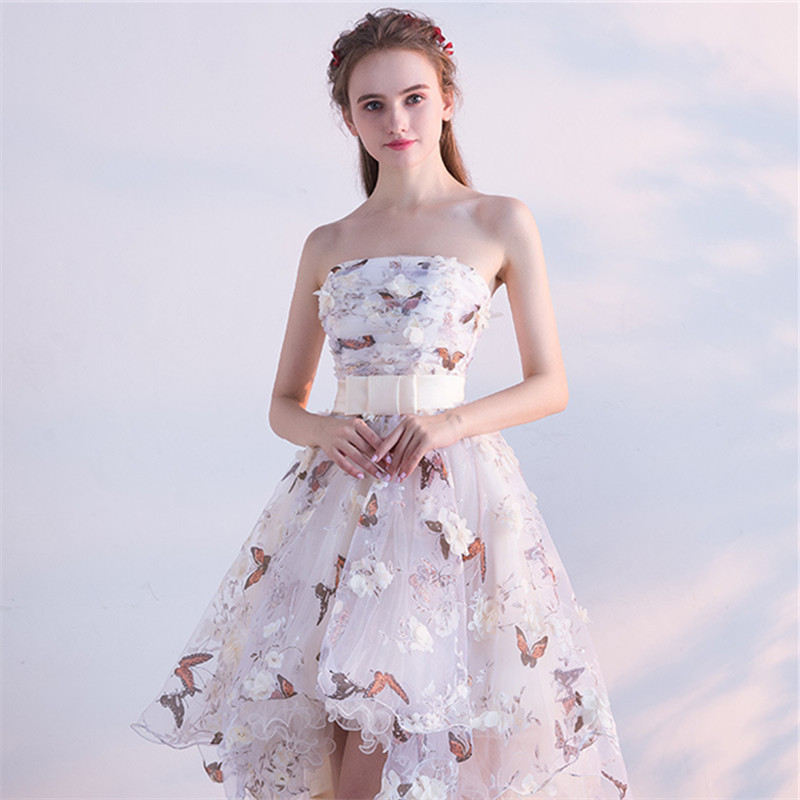 Strapless Pleat Lace Flowers Taffeta Prom Gown