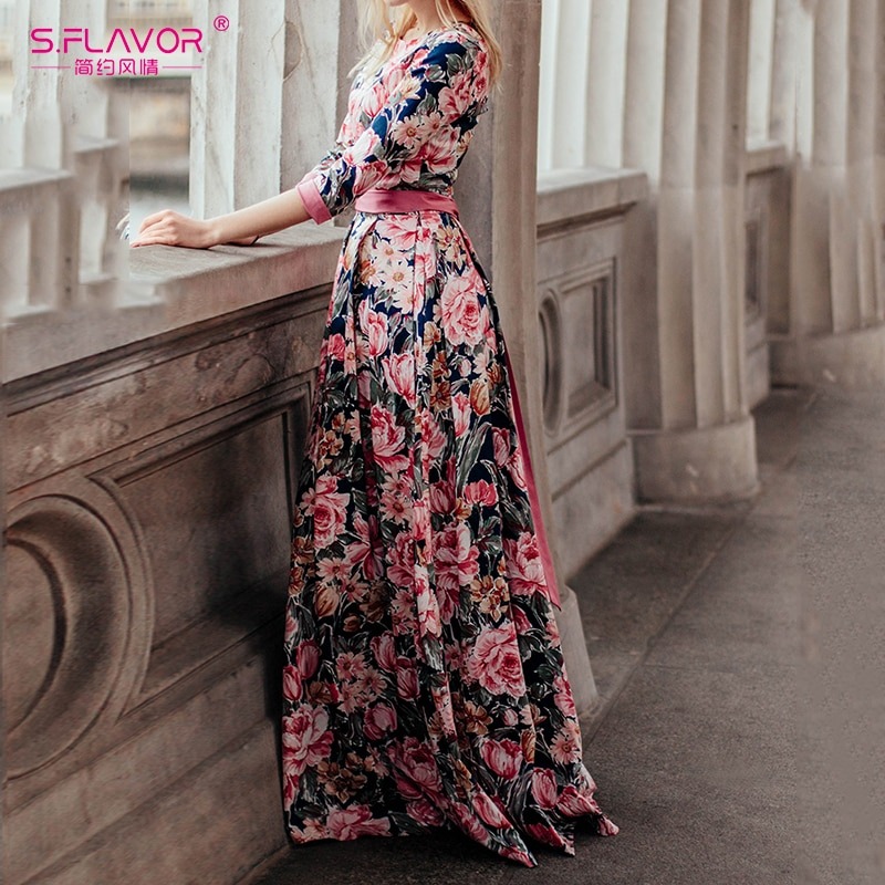 Bohemian Printing Long Dress Elegant Casual Vestidos
