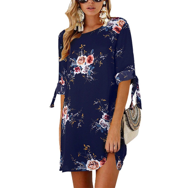 Floral Print Chiffon Beach Dress Tunic Sundress